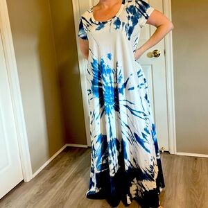 Blue tie dyed maxi dress